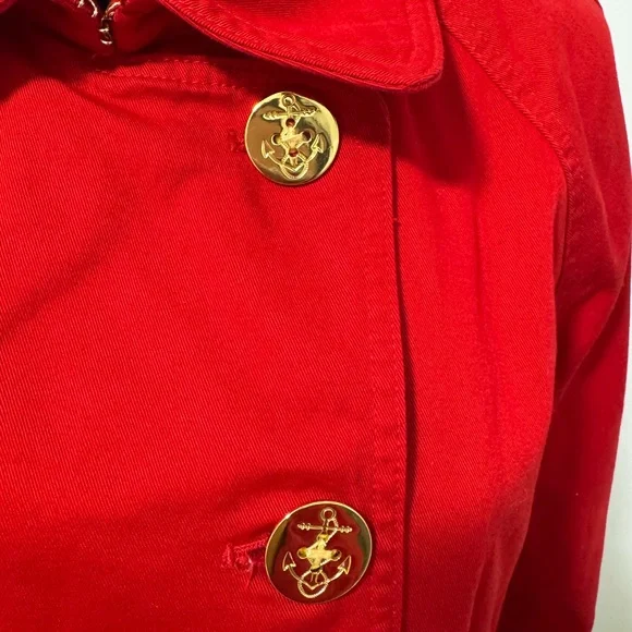 Ralph Lauren Women’s red cotton nautical jacket coat gold buttons preppy petit L - Picture 7 of 7